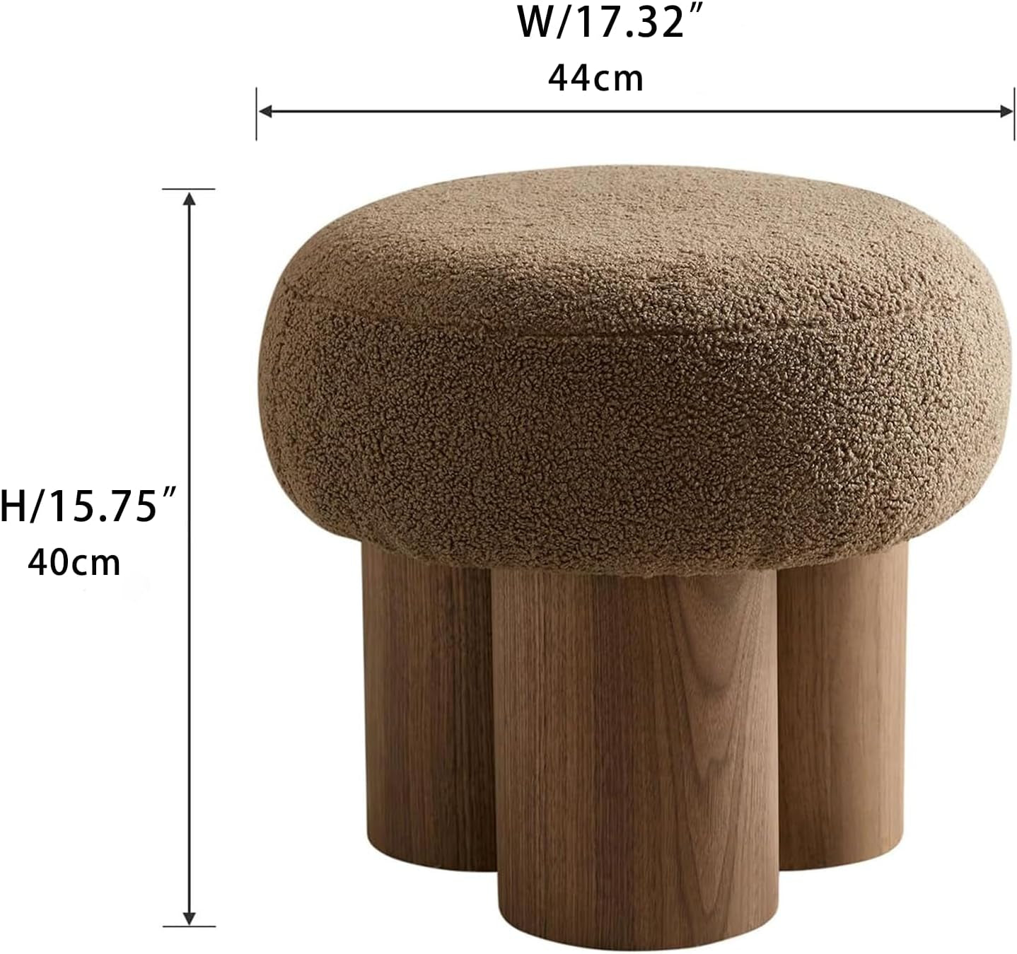 Luxurious Dark Brown Boucle Round Ottoman Footstool