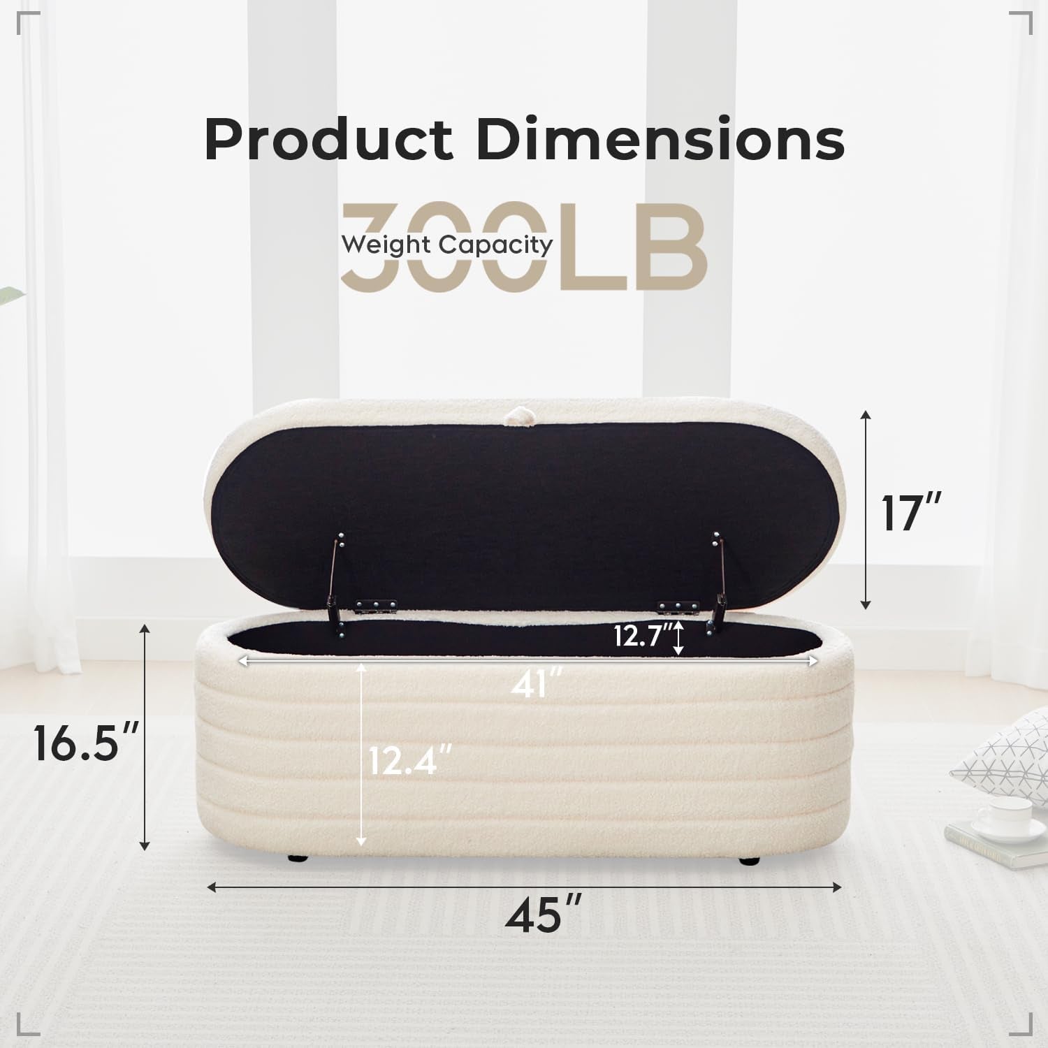 Storage Ottoman Bench Boucle Upholstery Fabric