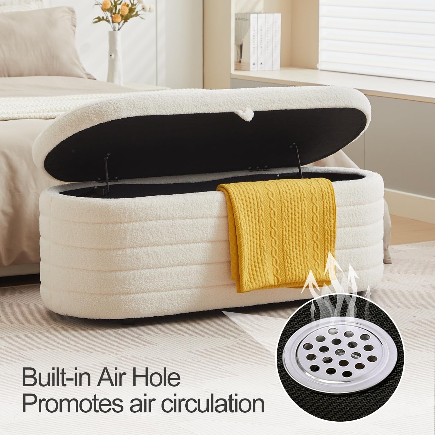 Storage Ottoman Bench Boucle Upholstery Fabric