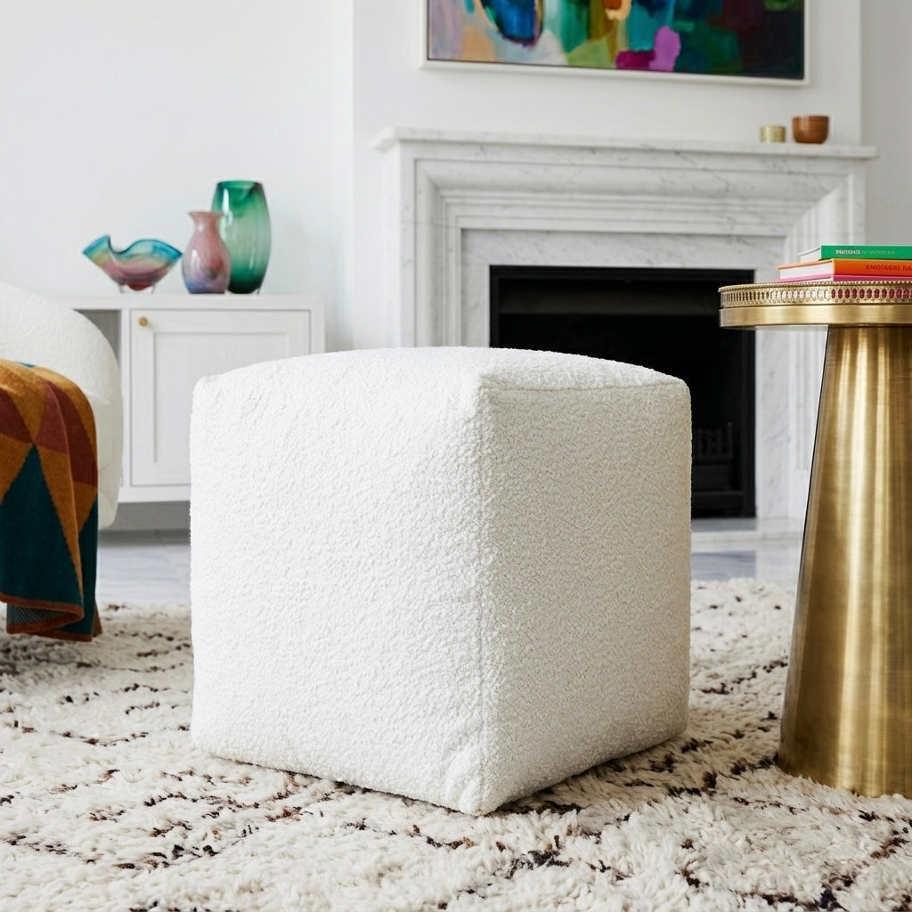 Blake Boucle Pouffe Cover Ivory