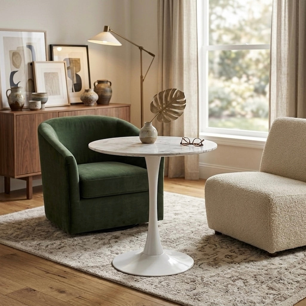 60 cm White Marble Dining Table Tulip Shape