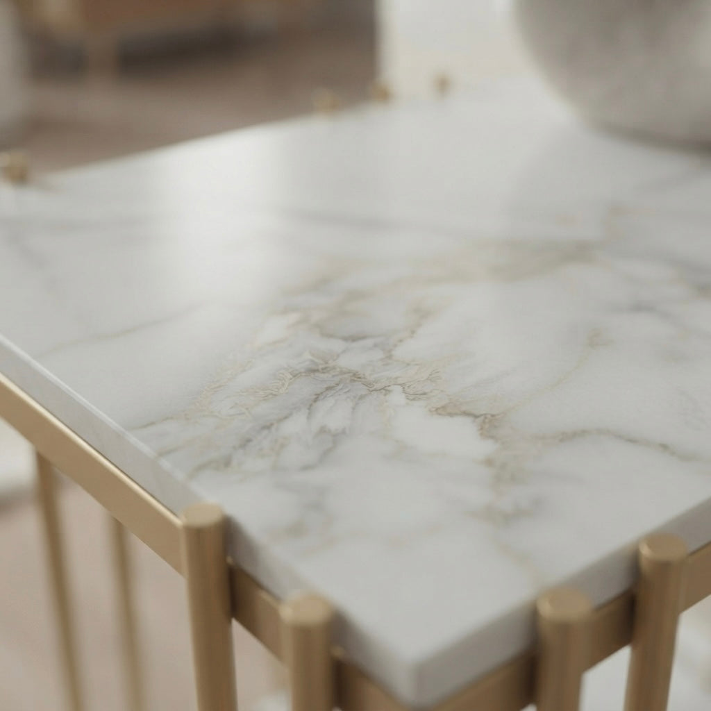 2 tier marble side table close up detail sintered stone