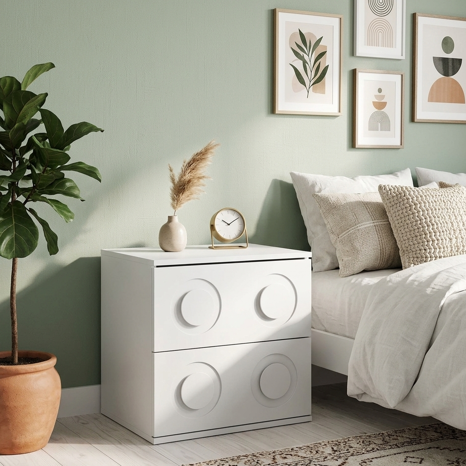 White Bedside Table Nightstand with Two Drawers Storage Cabinet