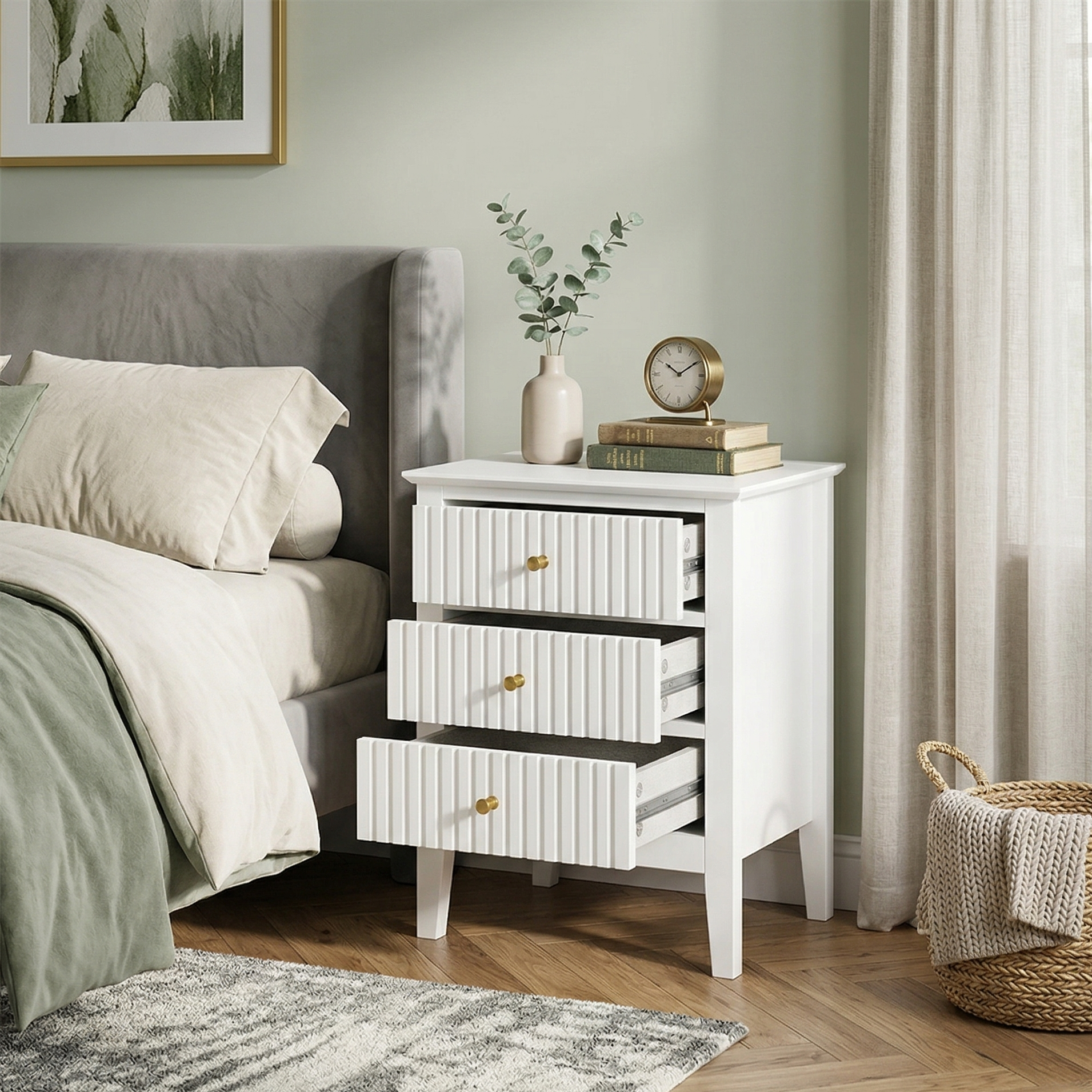 Designer White Bedside Table Nightstand