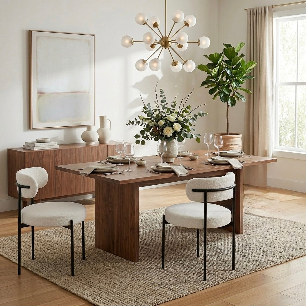 Designer White Boucle Dining Chairs (Set Of 2)