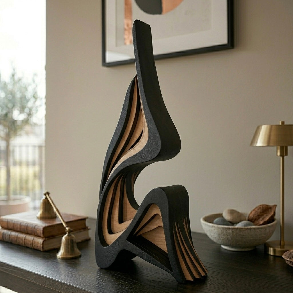 Modern Nordic Wooden Sculpture – Luxury Abstract Home Decor