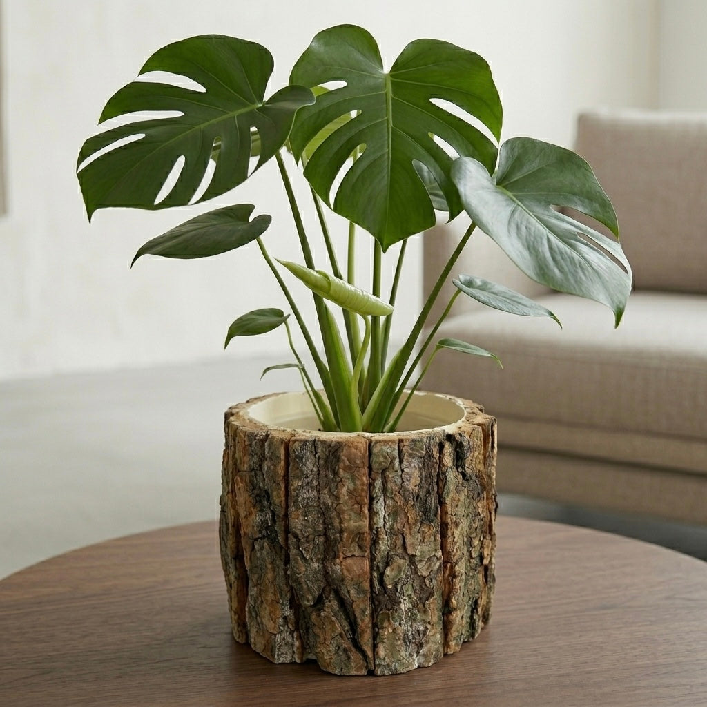 Rustic Tree Bark Planter Pot – Natural Wooden Look Indoor Plant Pot