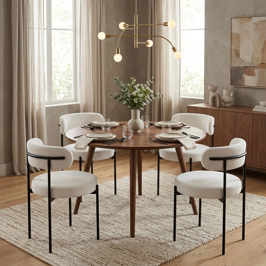 Designer White Boucle Dining Chairs (Set Of 4)