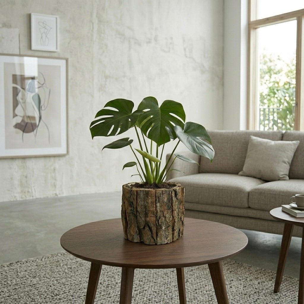 Rustic Tree Bark Planter Pot – Natural Wooden Look Indoor Plant Pot