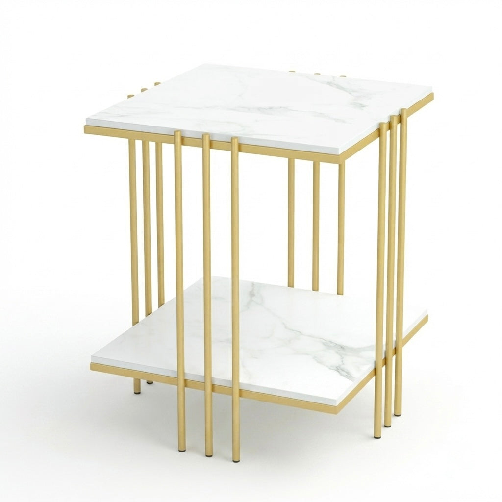 White gold marble side table lifestyle living room styling