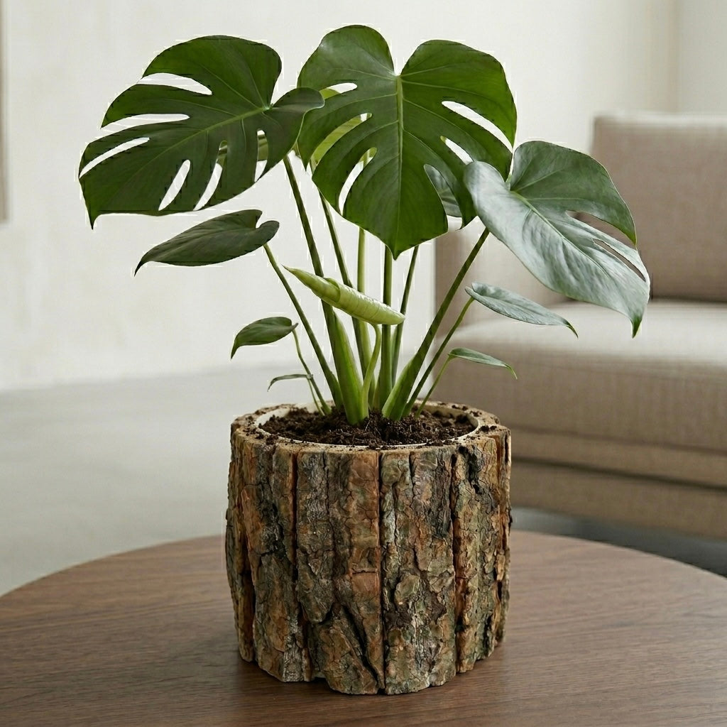 Rustic Tree Bark Planter Pot – Natural Wooden Look Indoor Plant Pot