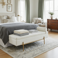 Designer Gold & White Bouclé Storage Ottoman with Pillow
