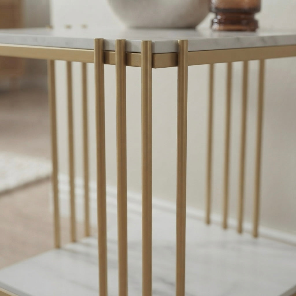 White gold marble top side table lounge room styling
