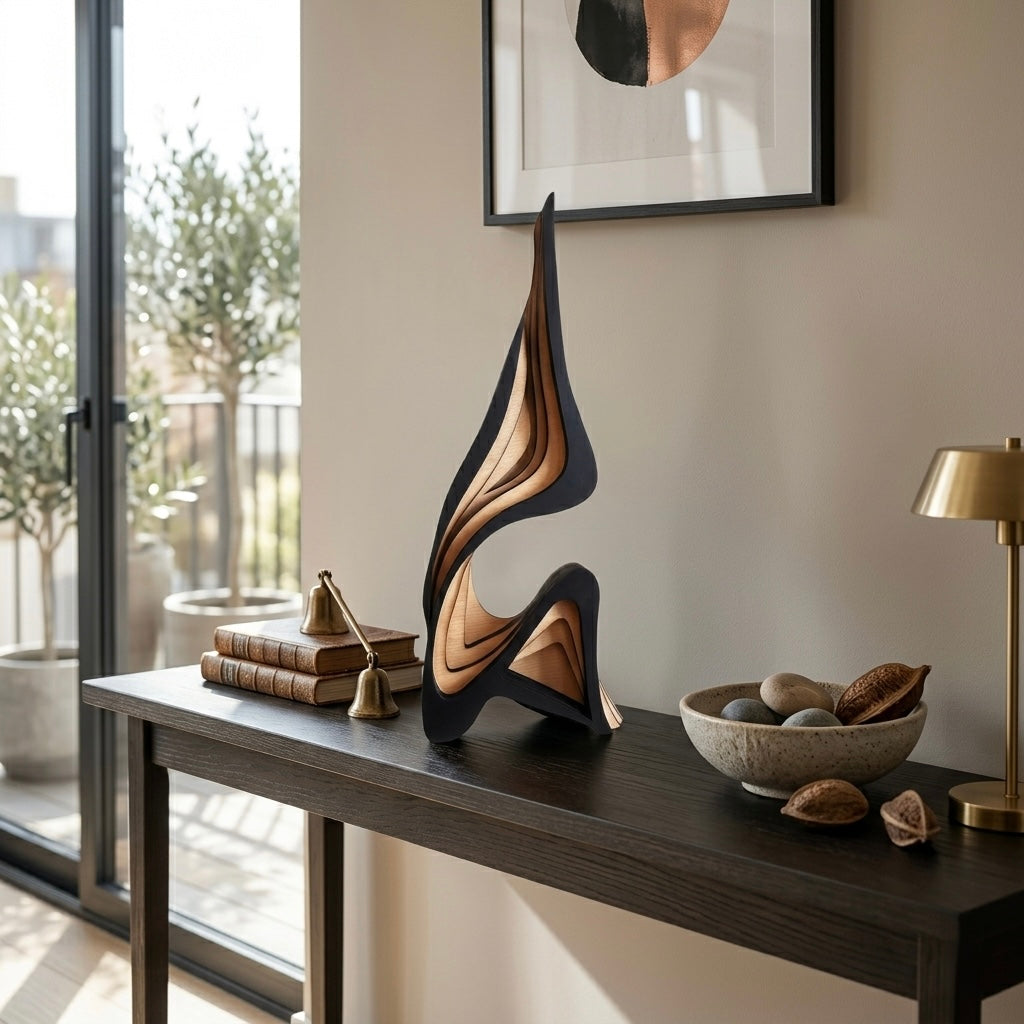 Modern Nordic Wooden Sculpture – Luxury Abstract Home Decor