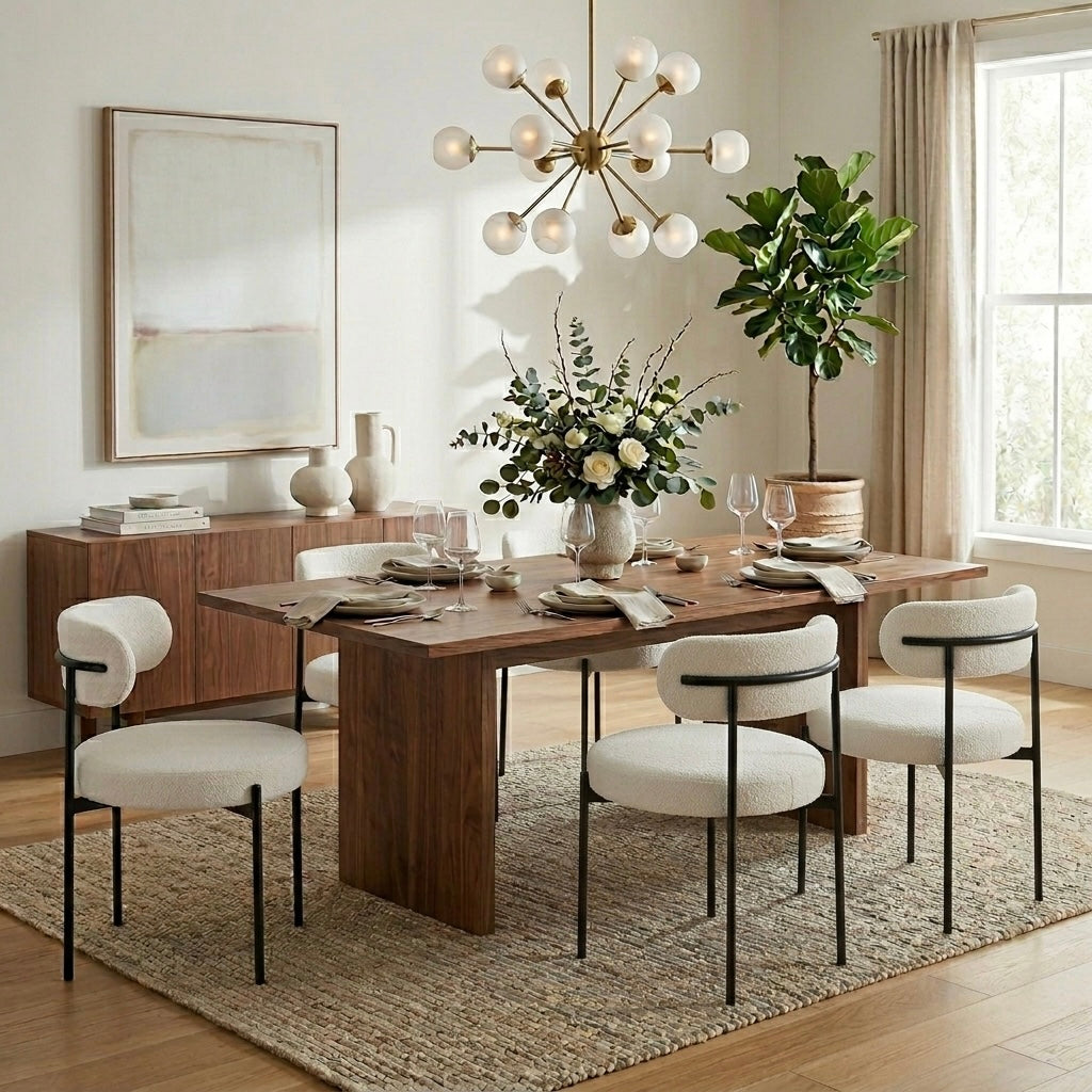 Designer White Boucle Dining Chairs (Set Of 4)