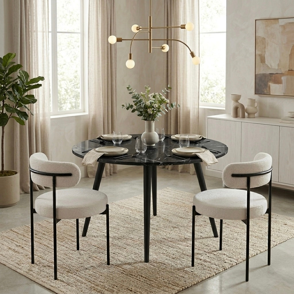 Designer White Boucle Dining Chairs (Set Of 2)