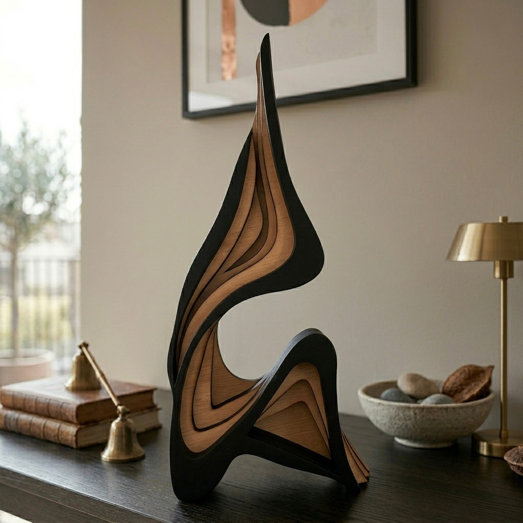 Modern Nordic Wooden Sculpture – Luxury Abstract Home Decor