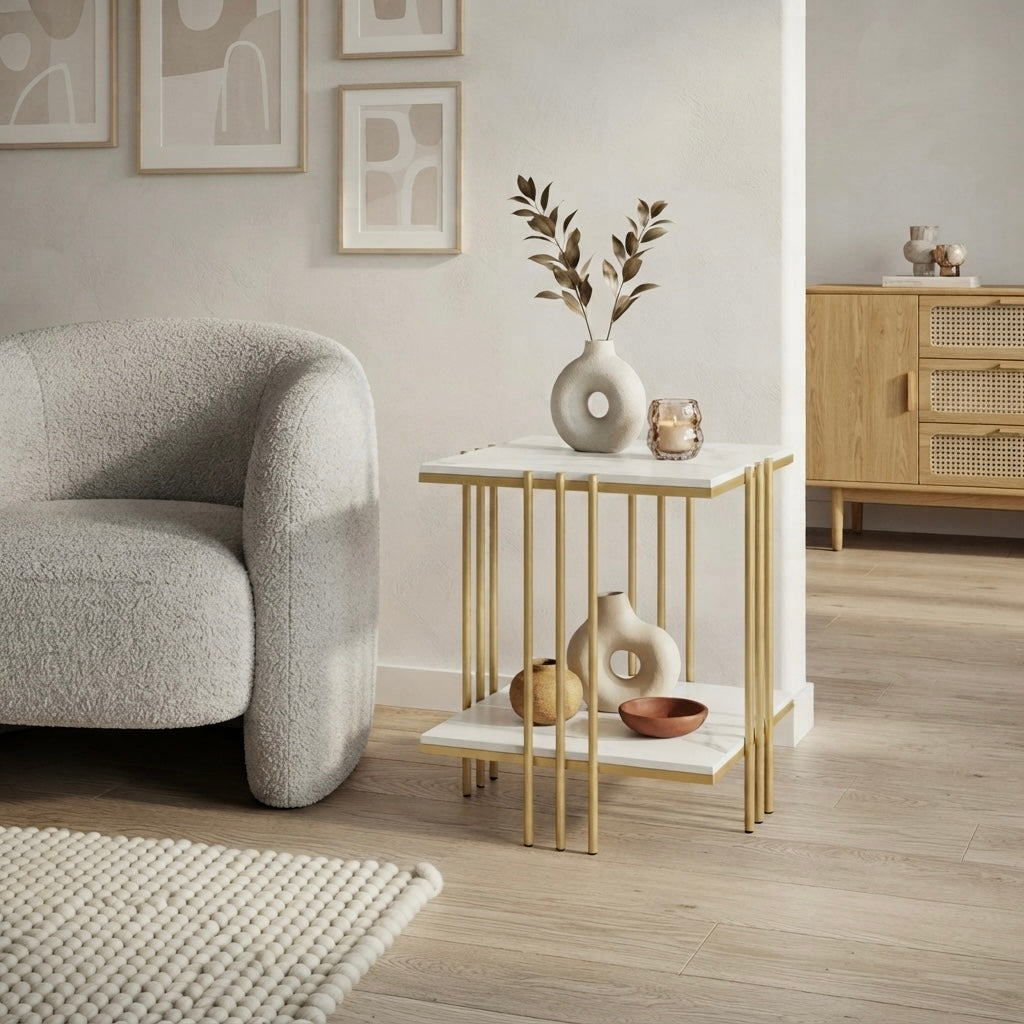 White gold marble side table additional lifestyle Australia
