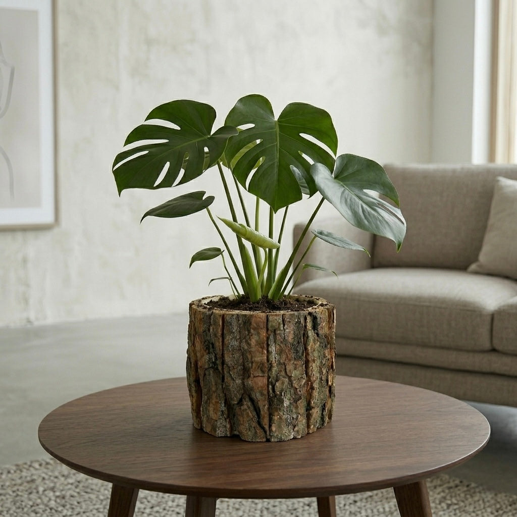 Rustic Tree Bark Planter Pot – Natural Wooden Look Indoor Plant Pot