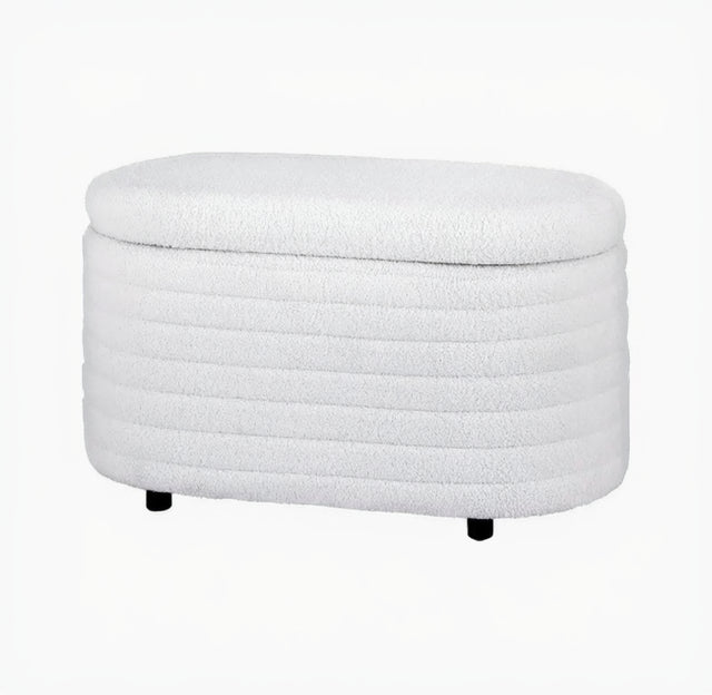 Designer White Bouclé Storage Ottoman