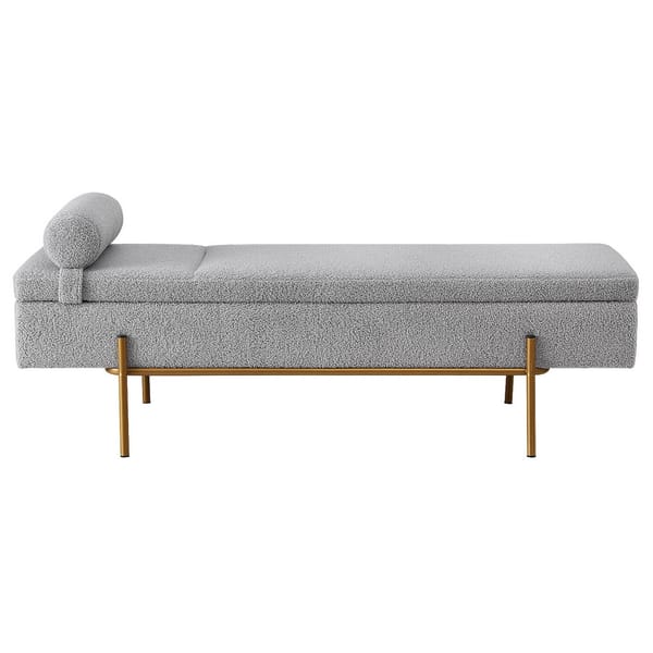 Designer Gold & White Bouclé Storage Ottoman with Pillow