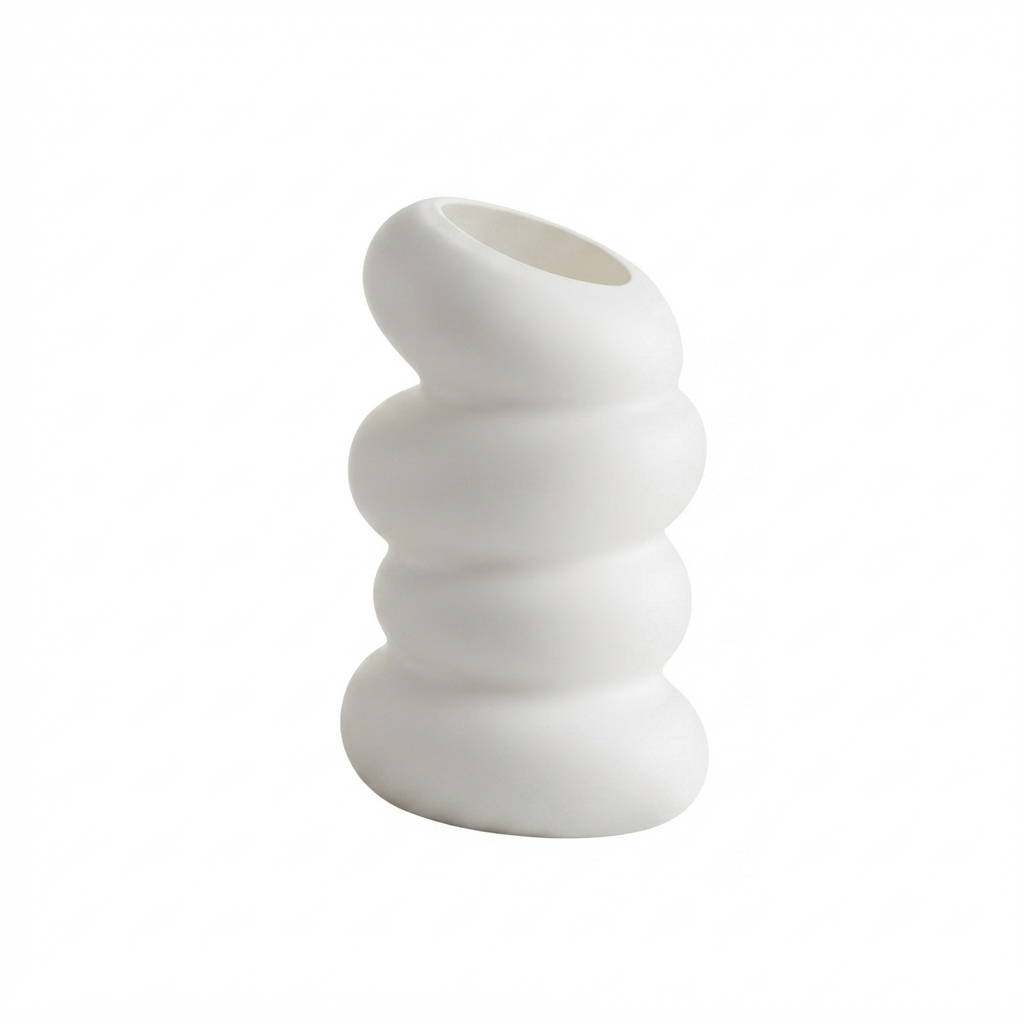 Spiral white nordic flower vase single product shot white background