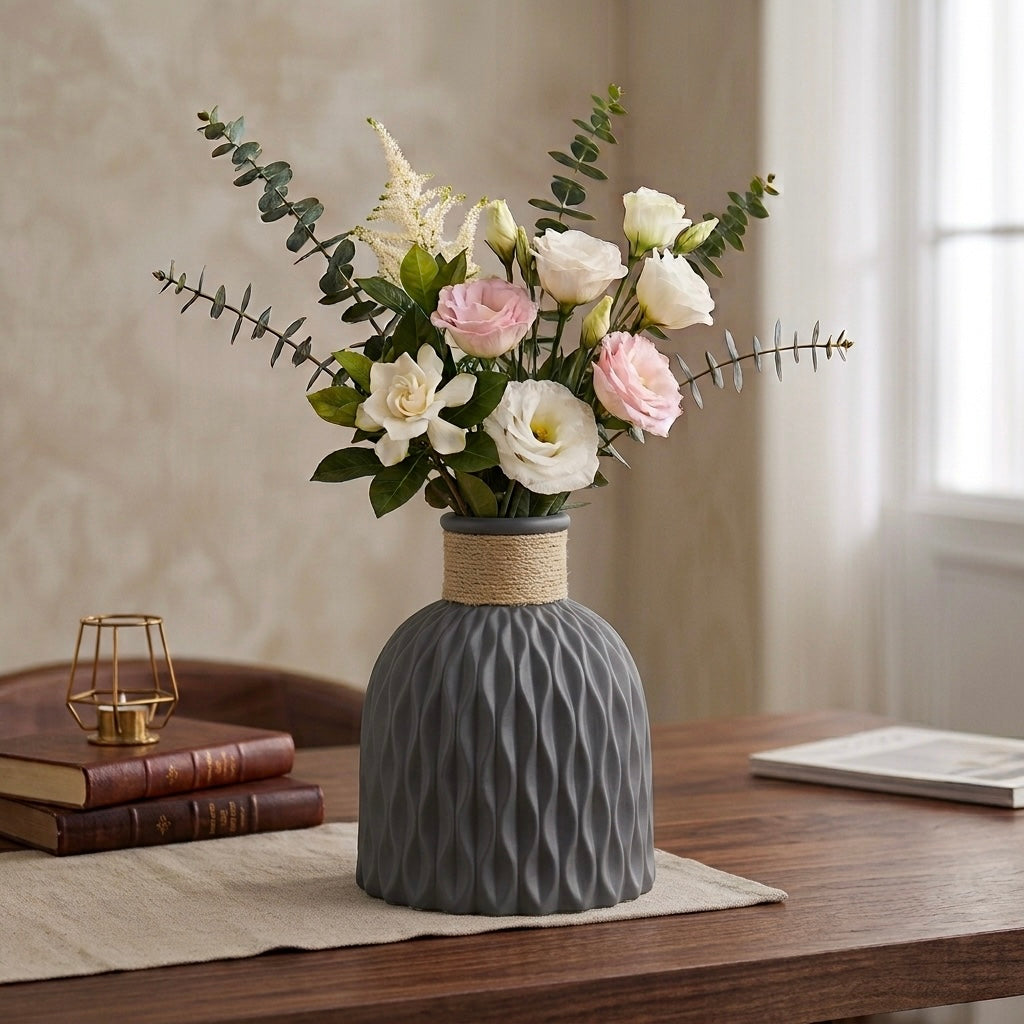 White water ripple nordic vase styled on shelf modern Scandinavian home Australia