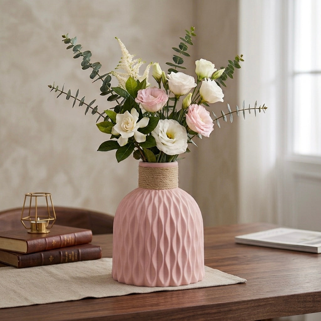 Pink water ripple nordic vase styled on shelf modern Scandinavian home Australia