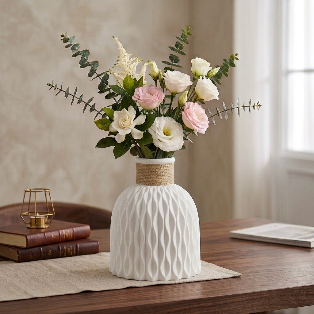 White water ripple nordic vase styled on shelf modern Scandinavian home Australia