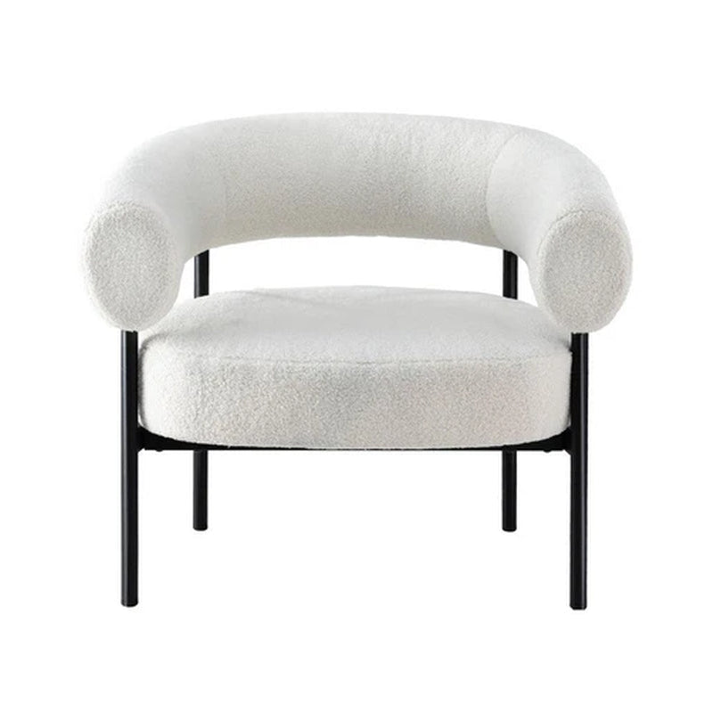 White boucle accent chair close up fabric texture high resilience foam detail