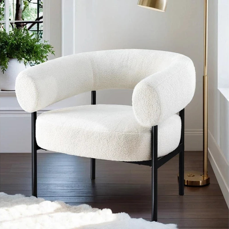 White curved boucle armchair dimensions 80cm wide 65cm deep 72cm high Australia