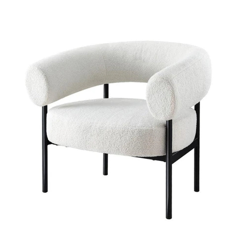 White boucle accent chair lifestyle living room Scandinavian modern style