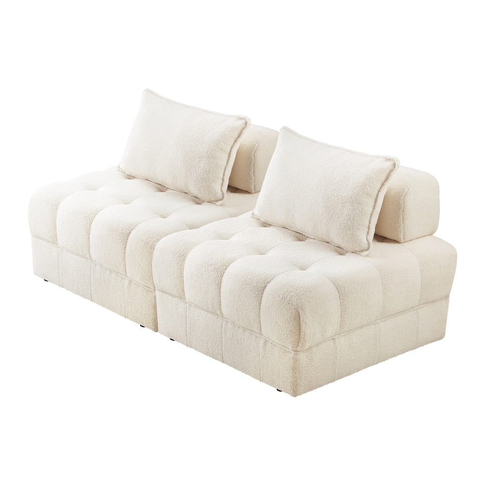 White boucle modular lounge chair lifestyle bedroom setting Scandinavian style