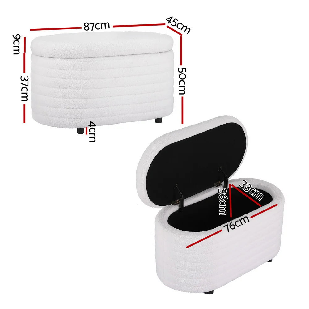 White boucle storage ottoman dimensions 87cm length 45cm width 50cm height Australia