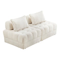 White boucle modular armless lounge chair close up fabric texture detail