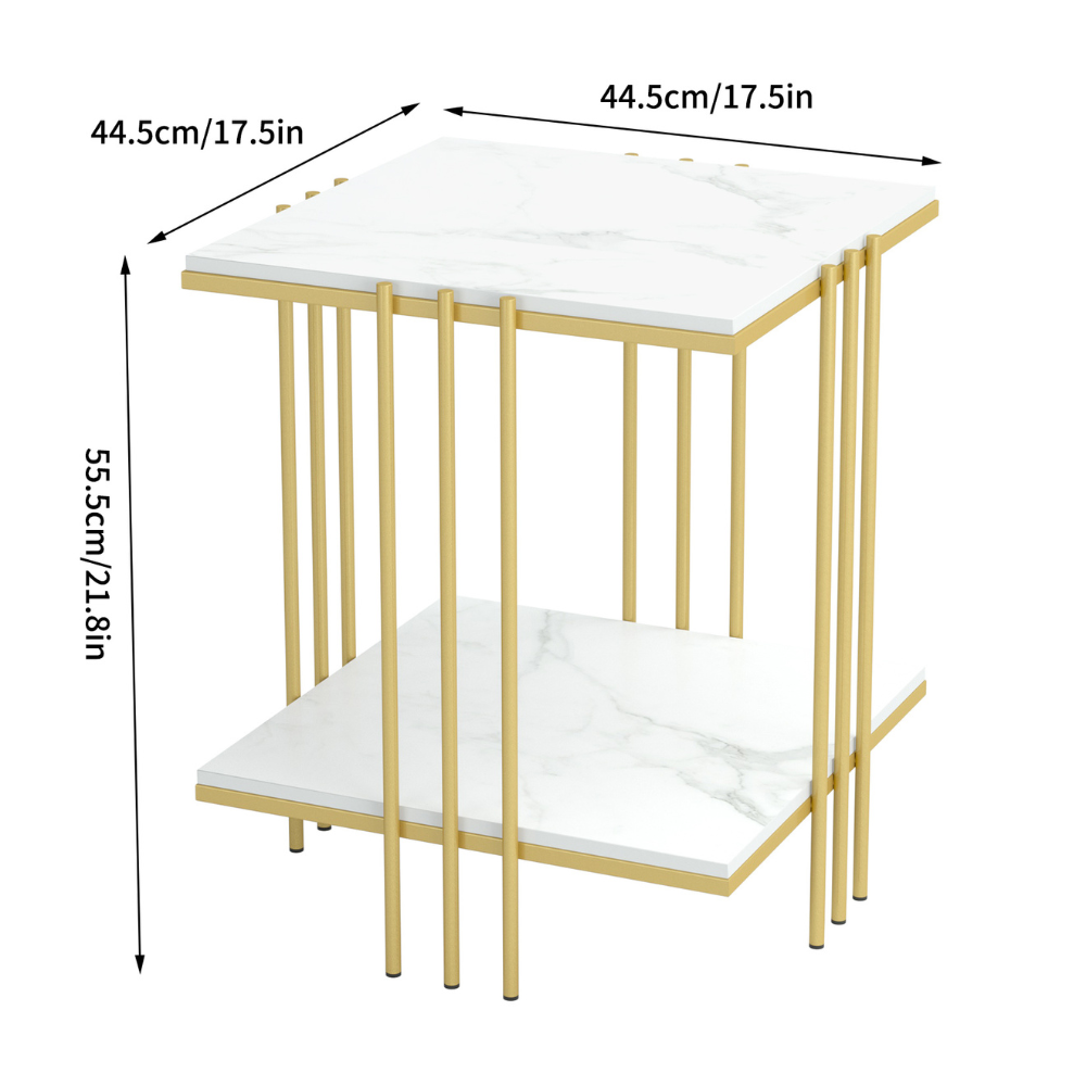 2 Tier Marble Top Side Table – White & Gold